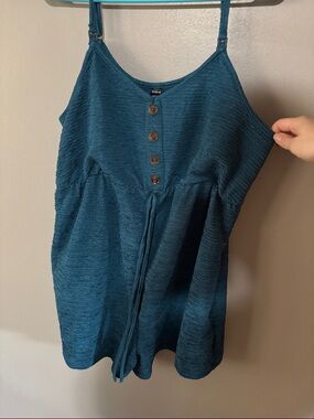 SHEIN Teal Textured Button-Front Cami with Waist Tie